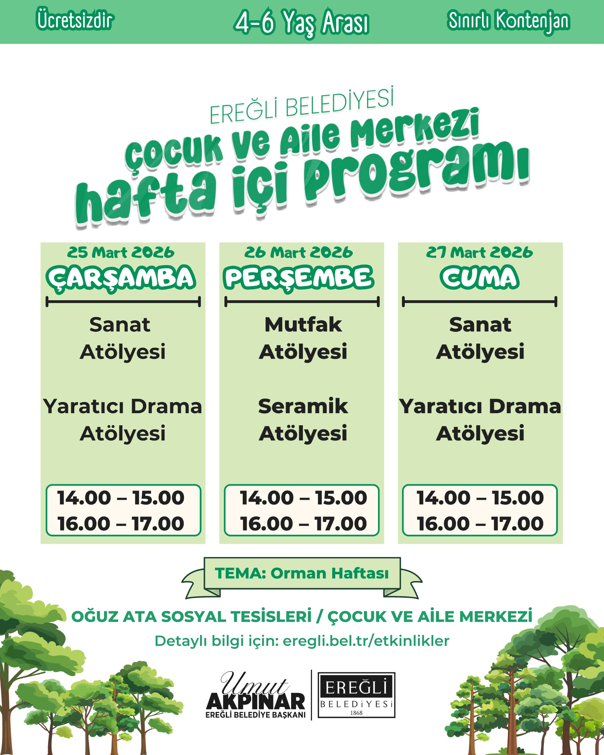 Çocuk ve Aile Merkezi Hafta İçi Atölye Etkinlikleri