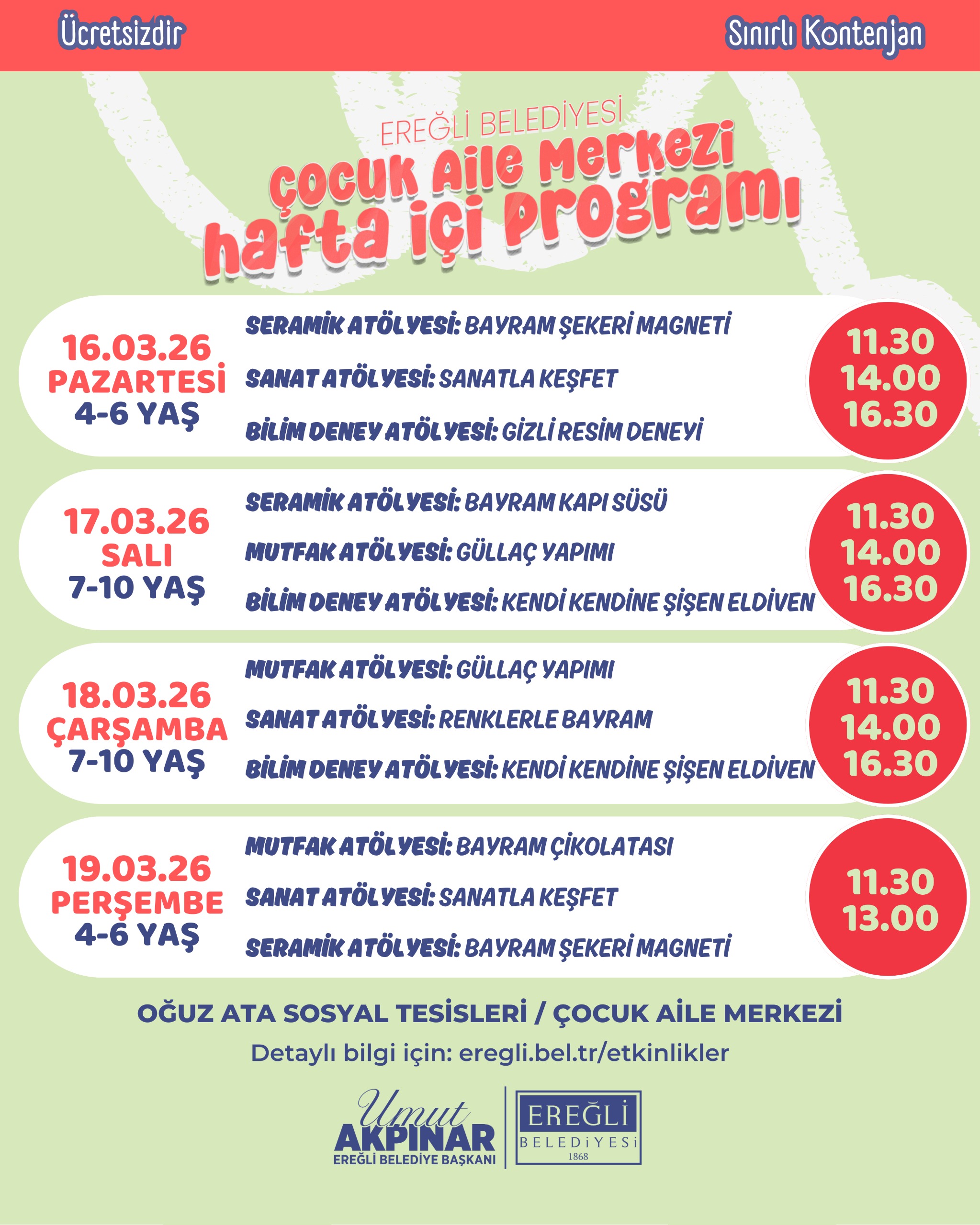 Çocuk Aile Merkezi Hafta İçi Atölye Etkinlikleri